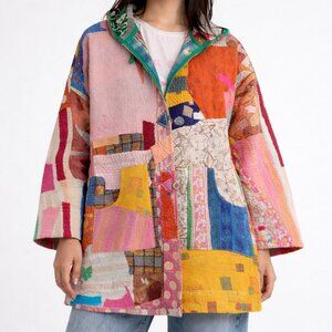 Reversible Vintage Patchwork Hooded Jacket | Handmade Indian Kantha Quilt Coat